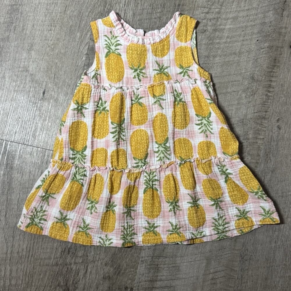 Girls 3 T Mudpie Dress 100% Cotton Pineapple Fruit Print Sleeveless Yellow